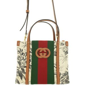 Gucci Interlocking GG Tote Bag Botanical Hawaiian Print Beige White